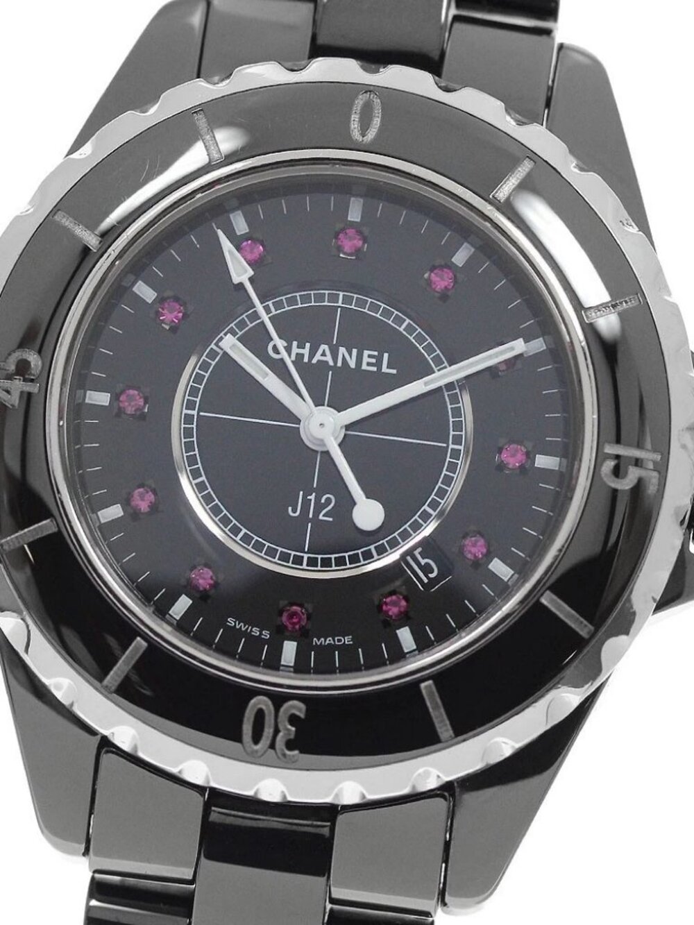 CHANEL J12 H1634 Black ceramic 12P ruby black Dial Quartz Ladies Watch_959378